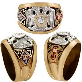Scottish Rite Rings, 10KTor 14KT,  Solid Back,14 DEGREE, 16 DEGREE, 18 DEGREE, AND 32ND, #1204
