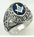 Sterling Silver Masonic Blue Lodge Ring Solid Back  #1