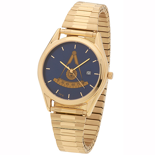 Gold-tone Bulova  Past Master Blue Watch Expandable Bracelet