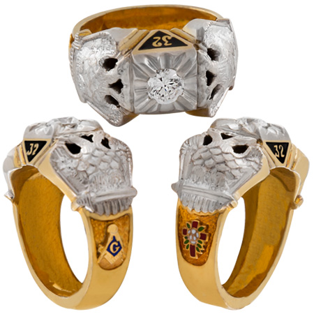 Scottish Rite Ring, 10K or 14K, Hollow Back, Blue Lodge, 14th Degree, 18th Degree, and 32nd #1205