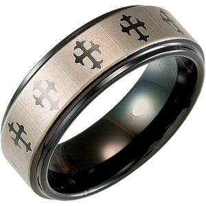 8.3mm Dura Tungsten™ Black Immersion Plated Band with Lasered Crosses #42