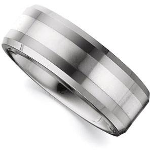 8.3mm Dura Tungsten™ Beveled Band with Sterling Silver Inlay #37