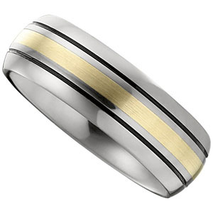 8.3mm Dura Tungsten™ Slight Domed Black Antiqued Band with 14KT Yellow Inlay #40