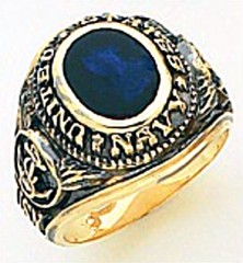 10KT or 14KT Navy Ring, Open or Solid Back, Yellow or White Gold #1