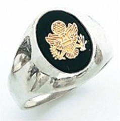 Sterling Silver or Gold Plated, Solid Back Army Ring #7016