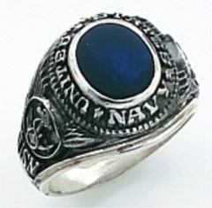 Sterling Silver or Gold Plated, Solid Back Navy Ring #7013