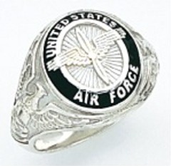 Sterling Silver or Gold Plated, Solid Back  Air Force Ring #7007