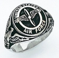Sterling Silver or Gold Plated, Solid Back Air Force Ring #7011