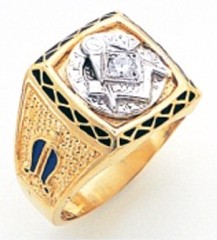 3rd Degree Masonic Blue Lodge Ring 10KT OR 14KT, Solid Back, White or Yellow Gold.with Diamonds, #229b